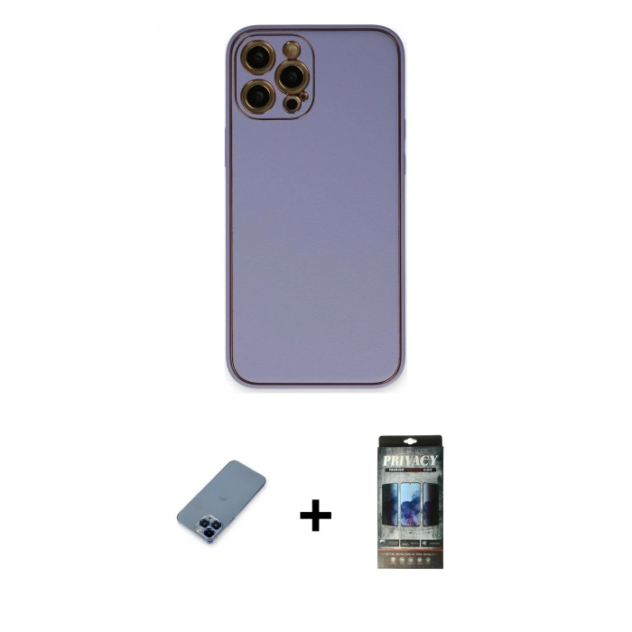 MARSİLYAN™- iPhone 12 Pro Kılıf Yadigar Klasik - Siyah 34D Hayalet Izgaralı Cam + Metal Kamera Lens Koruma Cam - MI
