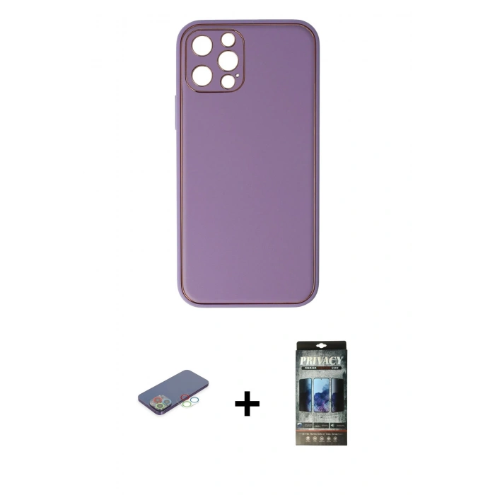 MARSİLYAN™- iPhone 12 Pro Kılıf Yadigar Klasik - Siyah 34D Hayalet Izgaralı Cam + Renkli Kamera Lens Koruma Cam - MI