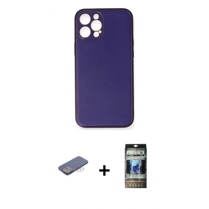 MARSİLYAN™- iPhone 12 Pro Kılıf Yadigar Klasik - Siyah 34D Hayalet Izgaralı Cam + Renkli Kamera Lens Koruma Cam - MI
