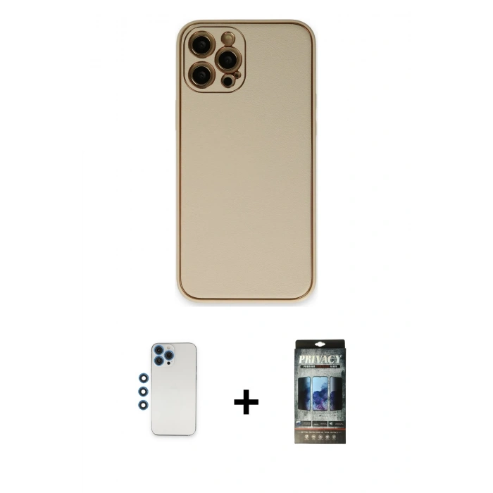 MARSİLYAN™- iPhone 12 Pro Kılıf Yadigar Klasik - Siyah 34D Hayalet Izgaralı Cam + Mavi Shine Kamera Lens