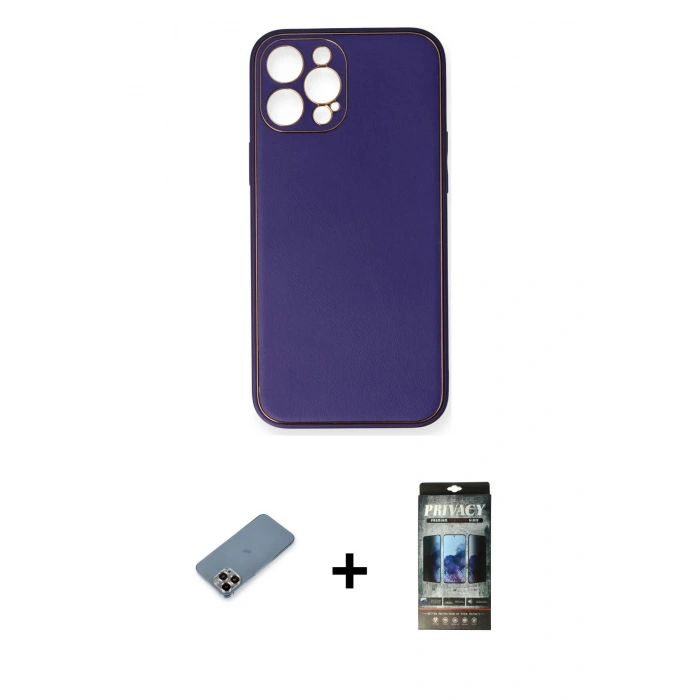MARSİLYAN™- iPhone 12 Pro Kılıf Yadigar Klasik - Siyah 34D Hayalet Izgaralı Cam + Metal Kamera Lens Koruma Cam - MR