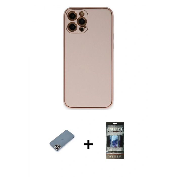 MARSİLYAN™- iPhone 12 Pro Kılıf Yadigar Klasik - Siyah 34D Hayalet Izgaralı Cam + Metal Kamera Lens Koruma Cam - MR