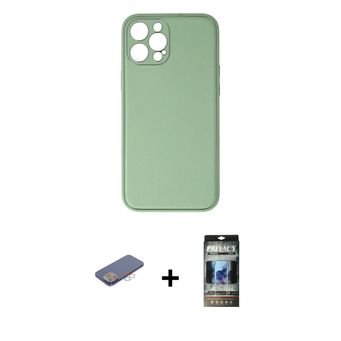 MARSİLYAN™- iPhone 12 Pro Kılıf Yadigar Klasik - Siyah 34D Hayalet Izgaralı Cam + Renkli Kamera Lens Koruma Cam - PE