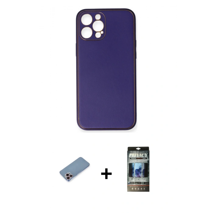 MARSİLYAN™- iPhone 12 Pro Kılıf Yadigar Klasik - Siyah 34D Hayalet Izgaralı Cam + Shine Kamera Lens Koruma Cam - PE