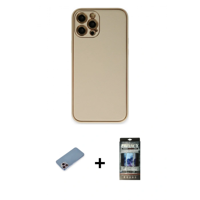MARSİLYAN™- iPhone 12 Pro Kılıf Yadigar Klasik - Siyah 34D Hayalet Izgaralı Cam + Shine Kamera Lens Koruma Cam - PE
