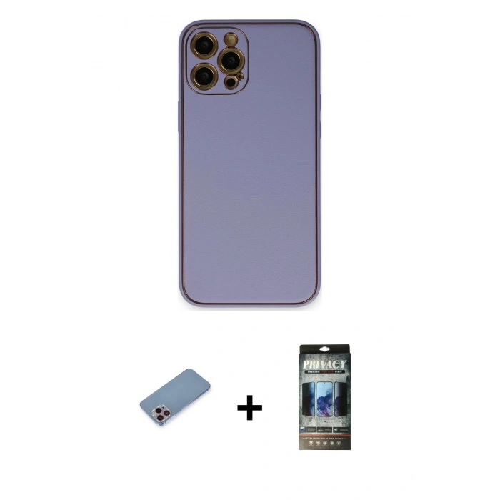 MARSİLYAN™- iPhone 12 Pro Kılıf Yadigar Klasik - Siyah 34D Hayalet Izgaralı Cam + Shine Kamera Lens Koruma Cam - PE