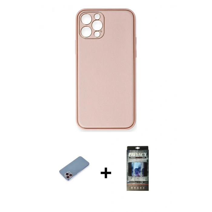 MARSİLYAN™- iPhone 12 Pro Kılıf Yadigar Klasik - Siyah 34D Hayalet Izgaralı Cam + Shine Kamera Lens Koruma Cam - PE