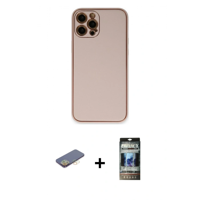 MARSİLYAN™- iPhone 12 Pro Kılıf Yadigar Klasik - Siyah 34D Hayalet Izgaralı Cam + Renkli Kamera Lens Koruma Cam - SI
