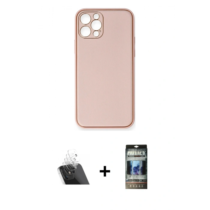 MARSİLYAN™- iPhone 12 Pro Kılıf Yadigar Klasik - Siyah 34D Hayalet Izgaralı Cam + Kamera Lens Koruma Cam - SF