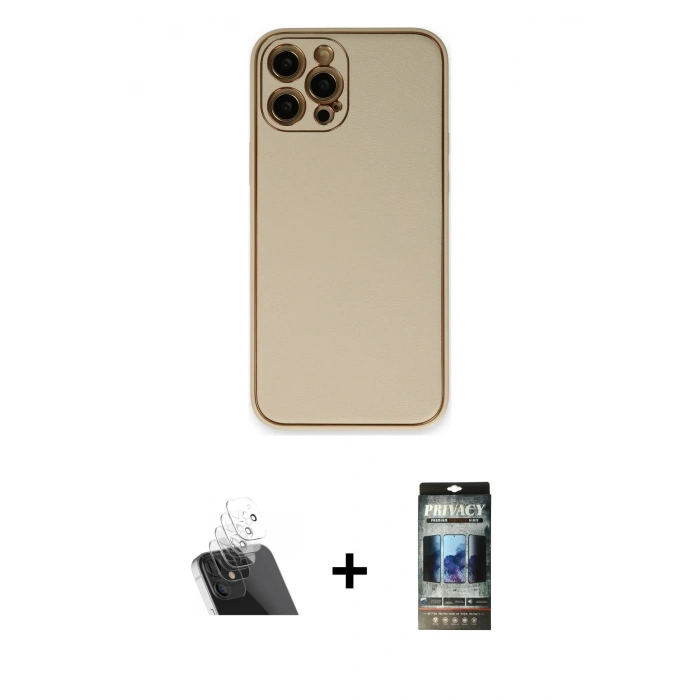 MARSİLYAN™- iPhone 12 Pro Kılıf Yadigar Klasik - Siyah 34D Hayalet Izgaralı Cam + Kamera Lens Koruma Cam - SF