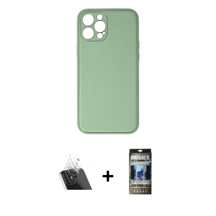 MARSİLYAN™- iPhone 12 Pro Kılıf Yadigar Klasik - Siyah 34D Hayalet Izgaralı Cam + Kamera Lens Koruma Cam - SF