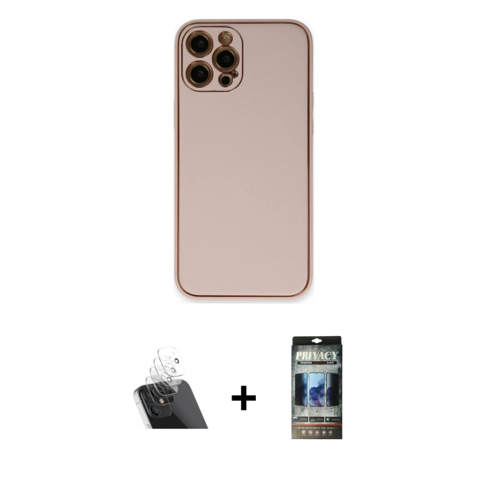 MARSİLYAN™- iPhone 12 Pro Kılıf Yadigar Klasik - Siyah 34D Hayalet Izgaralı Cam + Kamera Lens Koruma Cam - SF