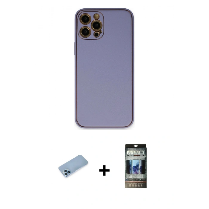MARSİLYAN™- iPhone 12 Pro Kılıf Yadigar Klasik - Siyah 34D Hayalet Izgaralı Cam + Shine Kamera Lens Koruma Cam - MI