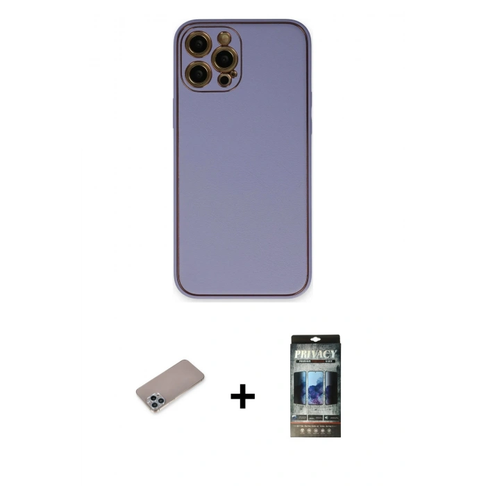 MARSİLYAN™- iPhone 12 Pro Kılıf Yadigar Klasik - Siyah 34D Hayalet Izgaralı Cam + Shine Kamera Lens Koruma Cam - SABE