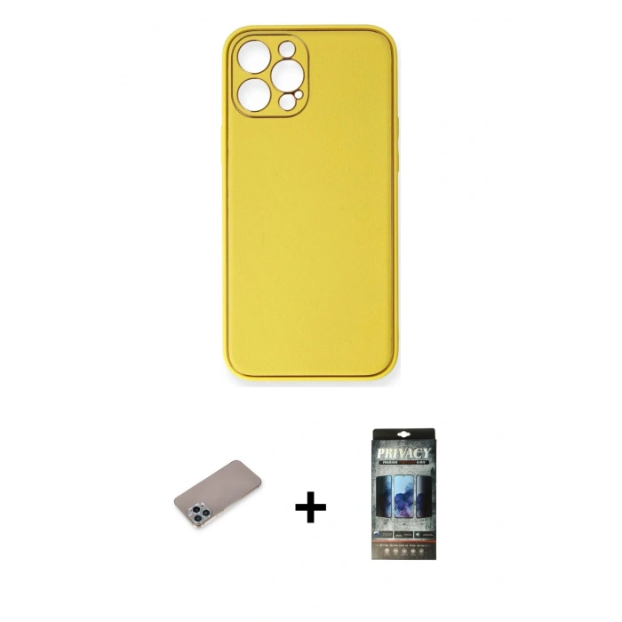 MARSİLYAN™- iPhone 12 Pro Kılıf Yadigar Klasik - Siyah 34D Hayalet Izgaralı Cam + Shine Kamera Lens Koruma Cam - SABE