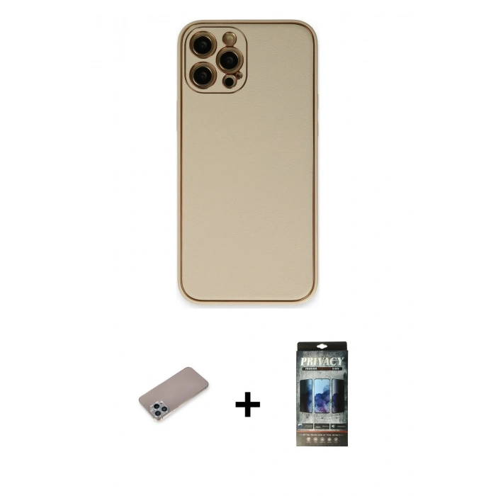 MARSİLYAN™- iPhone 12 Pro Kılıf Yadigar Klasik - Siyah 34D Hayalet Izgaralı Cam + Shine Kamera Lens Koruma Cam - SABE
