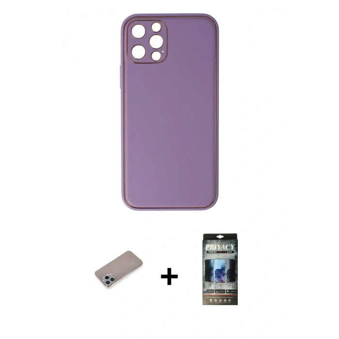 MARSİLYAN™- iPhone 12 Pro Kılıf Yadigar Klasik - Siyah 34D Hayalet Izgaralı Cam + Shine Kamera Lens Koruma Cam - SABE