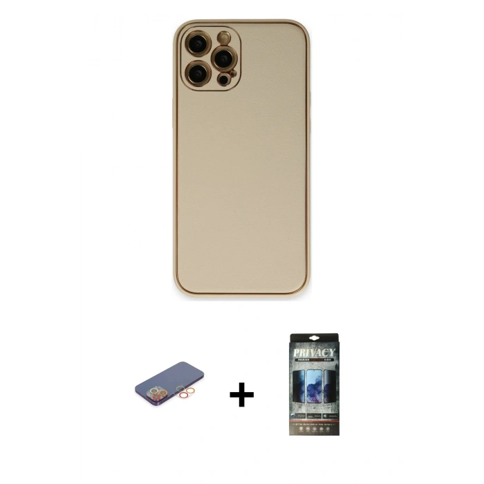 MARSİLYAN™- iPhone 12 Pro Kılıf Yadigar Klasik - Siyah 34D Hayalet Izgaralı Cam + Renkli Kamera Lens Koruma Cam - TU