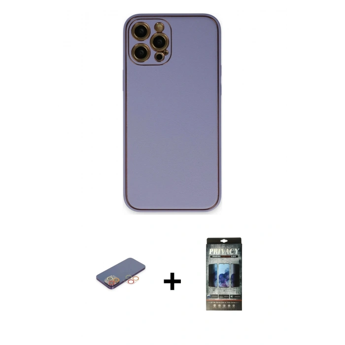 MARSİLYAN™- iPhone 12 Pro Kılıf Yadigar Klasik - Siyah 34D Hayalet Izgaralı Cam + Renkli Kamera Lens Koruma Cam - TU