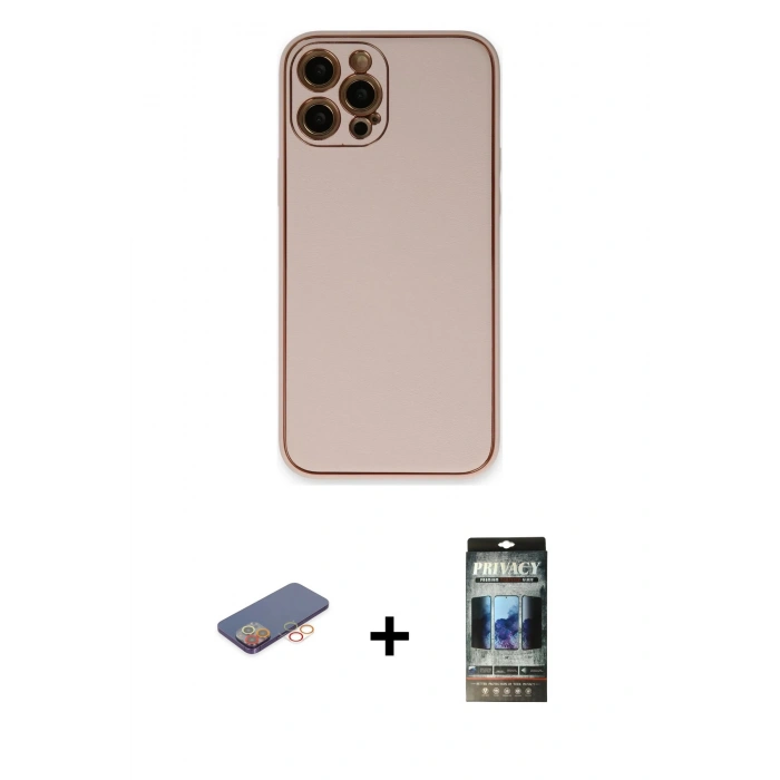 MARSİLYAN™- iPhone 12 Pro Kılıf Yadigar Klasik - Siyah 34D Hayalet Izgaralı Cam + Renkli Kamera Lens Koruma Cam - TU