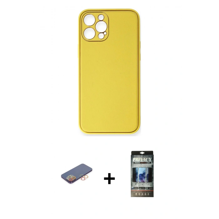 MARSİLYAN™- iPhone 12 Pro Kılıf Yadigar Klasik - Siyah 34D Hayalet Izgaralı Cam + Renkli Kamera Lens Koruma Cam - TU