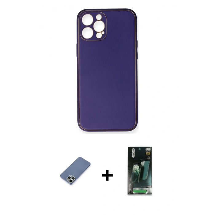 MARSİLYAN™- iPhone 12 Pro Kılıf Yadigar Klasik - Siyah 360 Mat Full Body Arka Koruyucu + Metal Kamera Lens Koruma Cam - AKYL