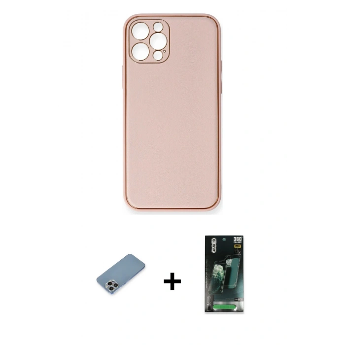 MARSİLYAN™- iPhone 12 Pro Kılıf Yadigar Klasik - Siyah 360 Mat Full Body Arka Koruyucu + Shine Kamera Lens Koruma Cam - GI