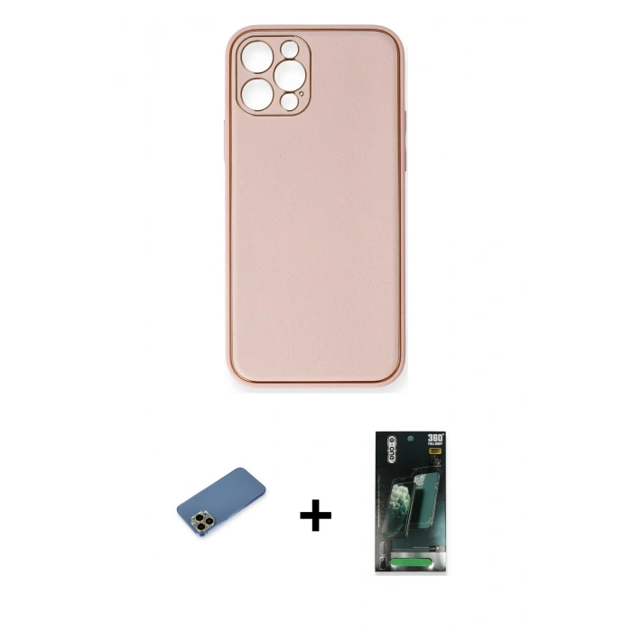 MARSİLYAN™- iPhone 12 Pro Kılıf Yadigar Klasik - Siyah 360 Mat Full Body Arka Koruyucu + Shine Kamera Lens Koruma Cam - GD
