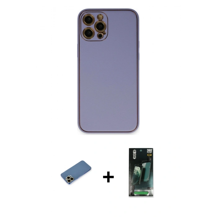 MARSİLYAN™- iPhone 12 Pro Kılıf Yadigar Klasik - Siyah 360 Mat Full Body Arka Koruyucu + Shine Kamera Lens Koruma Cam - GD