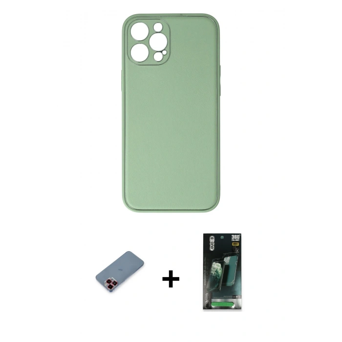 MARSİLYAN™- iPhone 12 Pro Kılıf Yadigar Klasik - Siyah 360 Mat Full Body Arka Koruyucu + Metal Kamera Lens Koruma Cam - KI