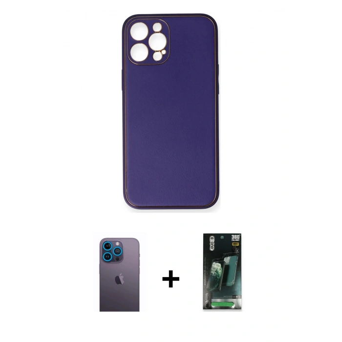 MARSİLYAN™- iPhone 12 Pro Kılıf Yadigar Klasik - Siyah 360 Mat Full Body Arka Koruyucu + Neon Fosforlu Kamera Lens - MI