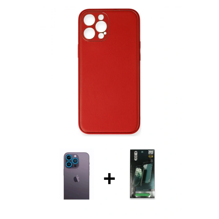 MARSİLYAN™- iPhone 12 Pro Kılıf Yadigar Klasik - Siyah 360 Mat Full Body Arka Koruyucu + Neon Fosforlu Kamera Lens - MI