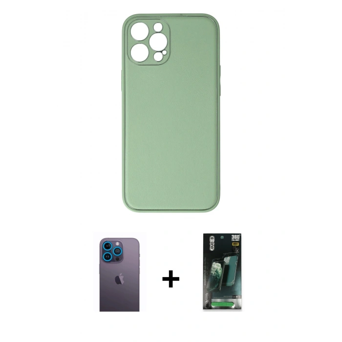 MARSİLYAN™- iPhone 12 Pro Kılıf Yadigar Klasik - Siyah 360 Mat Full Body Arka Koruyucu + Neon Fosforlu Kamera Lens - MI
