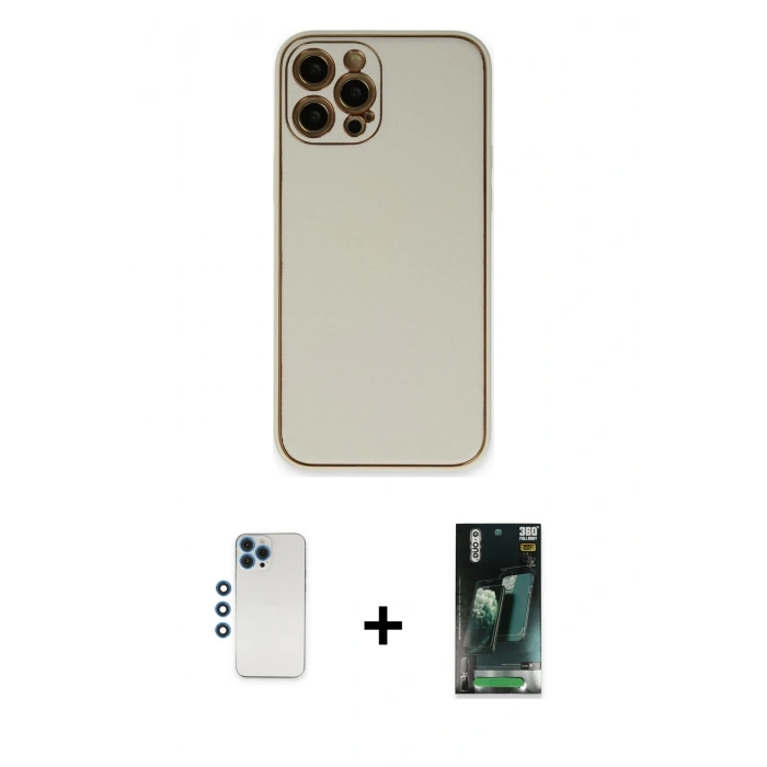 MARSİLYAN™- iPhone 12 Pro Kılıf Yadigar Klasik - Siyah 360 Mat Full Body Arka Koruyucu + Mavi Shine Kamera Lens