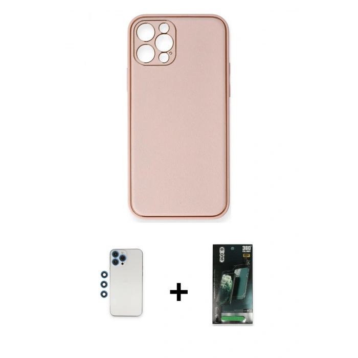 MARSİLYAN™- iPhone 12 Pro Kılıf Yadigar Klasik - Siyah 360 Mat Full Body Arka Koruyucu + Mavi Shine Kamera Lens