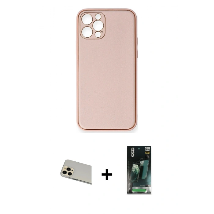 MARSİLYAN™- iPhone 12 Pro Kılıf Yadigar Klasik - Siyah 360 Mat Full Body Arka Koruyucu + Rainbow Kamera Lens Koruma Cam - GD