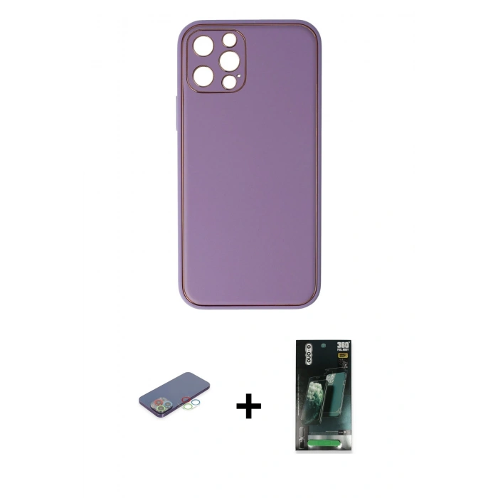 MARSİLYAN™- iPhone 12 Pro Kılıf Yadigar Klasik - Siyah 360 Mat Full Body Arka Koruyucu + Renkli Kamera Lens Koruma Cam - MI