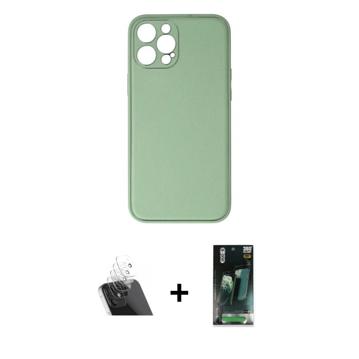 MARSİLYAN™- iPhone 12 Pro Kılıf Yadigar Klasik - Siyah 360 Mat Full Body Arka Koruyucu + Kamera Lens Koruma Cam - SF