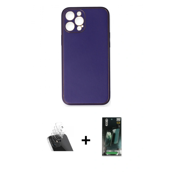 MARSİLYAN™- iPhone 12 Pro Kılıf Yadigar Klasik - Siyah 360 Mat Full Body Arka Koruyucu + Kamera Lens Koruma Cam - SF