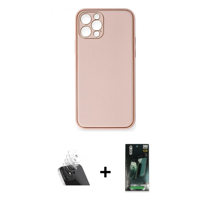 MARSİLYAN™- iPhone 12 Pro Kılıf Yadigar Klasik - Siyah 360 Mat Full Body Arka Koruyucu + Kamera Lens Koruma Cam - SF