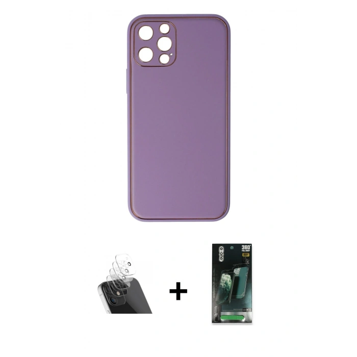 MARSİLYAN™- iPhone 12 Pro Kılıf Yadigar Klasik - Siyah 360 Mat Full Body Arka Koruyucu + Kamera Lens Koruma Cam - SF