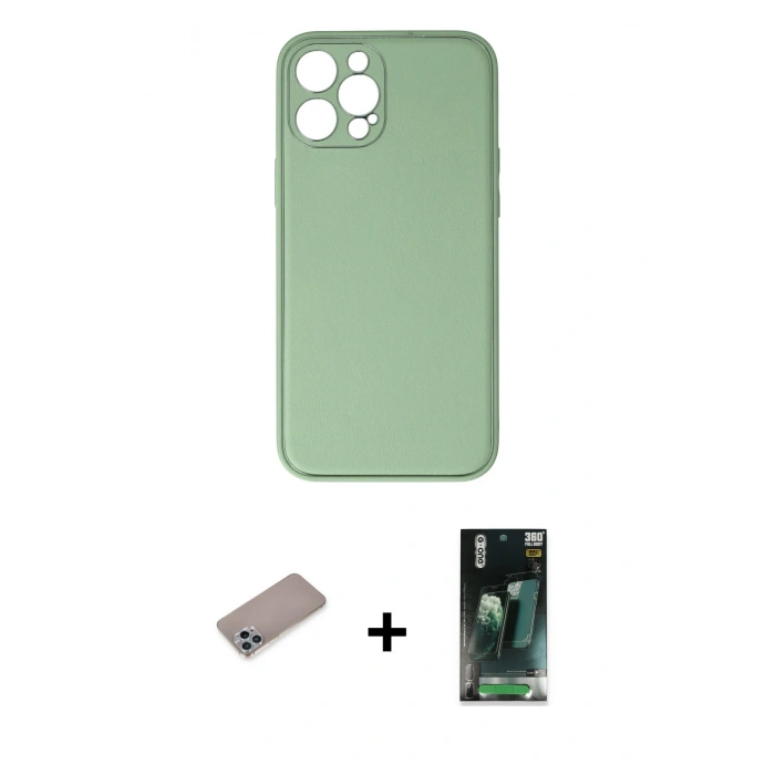 MARSİLYAN™- iPhone 12 Pro Kılıf Yadigar Klasik - Siyah 360 Mat Full Body Arka Koruyucu + Shine Kamera Lens Koruma Cam - SABE
