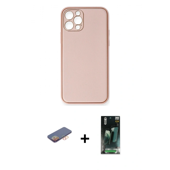 MARSİLYAN™- iPhone 12 Pro Kılıf Yadigar Klasik - Siyah 360 Mat Full Body Arka Koruyucu + Renkli Kamera Lens Koruma Cam - TU