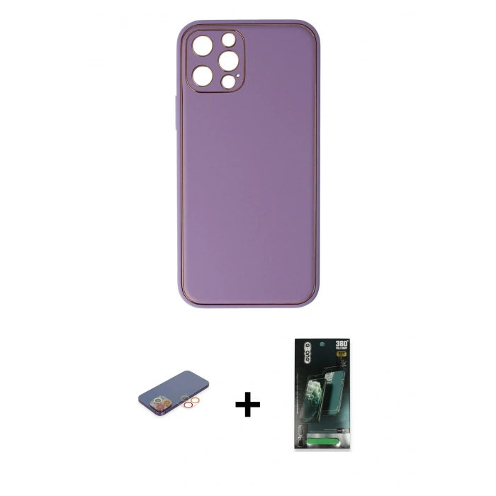 MARSİLYAN™- iPhone 12 Pro Kılıf Yadigar Klasik - Siyah 360 Mat Full Body Arka Koruyucu + Renkli Kamera Lens Koruma Cam - TU