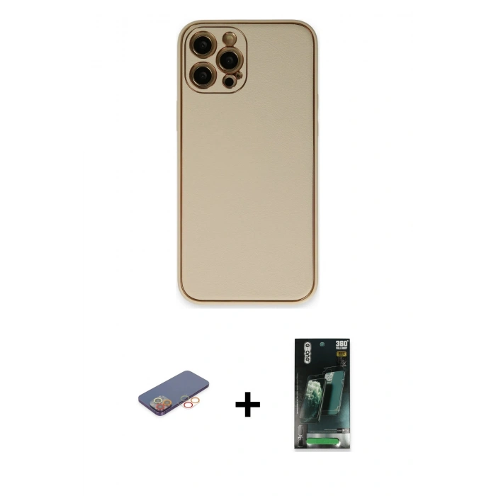 MARSİLYAN™- iPhone 12 Pro Kılıf Yadigar Klasik - Siyah 360 Mat Full Body Arka Koruyucu + Renkli Kamera Lens Koruma Cam - TU