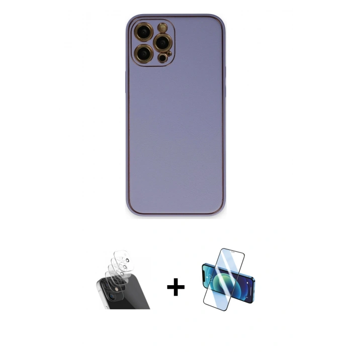 MARSİLYAN™- iPhone 12 Pro Kılıf Yadigar Klasik - Siyah 3D Antistatik Cam Ekran Koruyucu + Kamera Lens Koruma Cam - SF