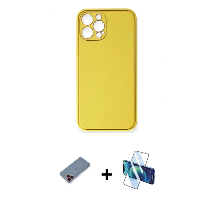 MARSİLYAN™- iPhone 12 Pro Kılıf Yadigar Klasik - Siyah 3D Antistatik Cam Ekran Koruyucu + Metal Kamera Lens Koruma Cam - KI