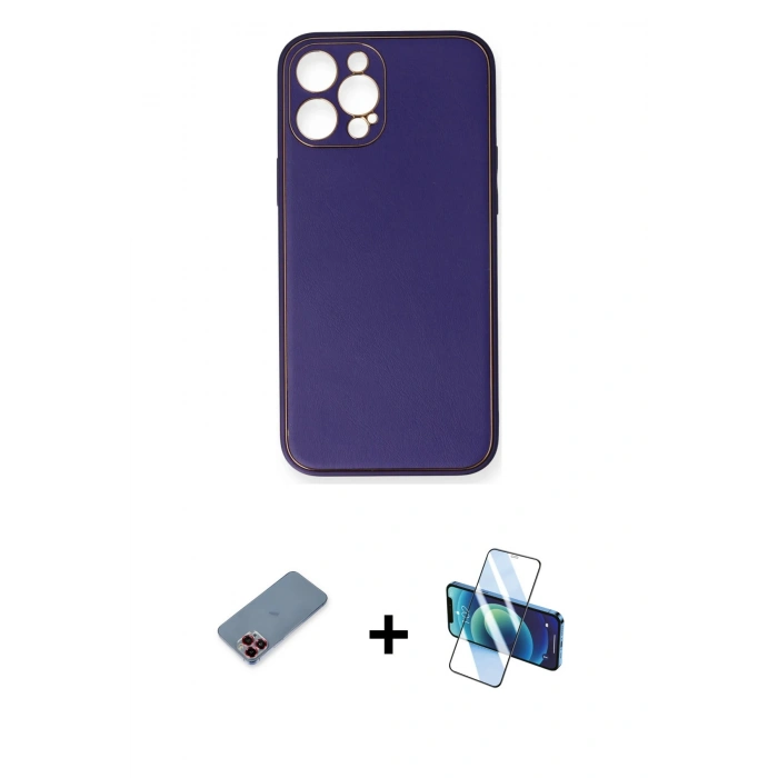 MARSİLYAN™- iPhone 12 Pro Kılıf Yadigar Klasik - Siyah 3D Antistatik Cam Ekran Koruyucu + Metal Kamera Lens Koruma Cam - KI