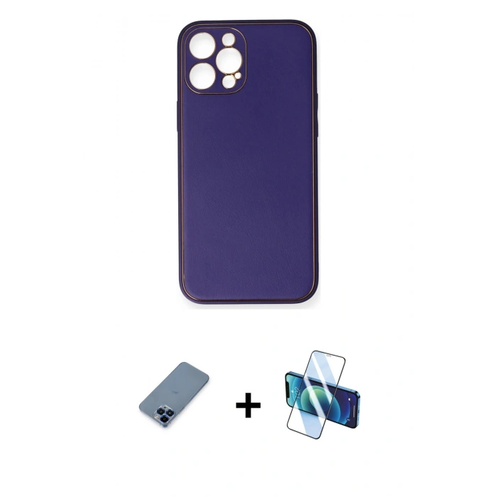 MARSİLYAN™- iPhone 12 Pro Kılıf Yadigar Klasik - Siyah 3D Antistatik Cam Ekran Koruyucu + Metal Kamera Lens Koruma Cam - MI