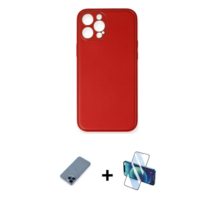 MARSİLYAN™- iPhone 12 Pro Kılıf Yadigar Klasik - Siyah 3D Antistatik Cam Ekran Koruyucu + Metal Kamera Lens Koruma Cam - MI